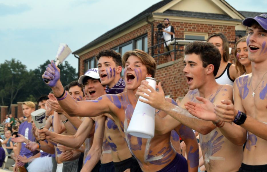 Furman's Student Fan Section 'The Den' Cheers on Men's Soccer (pre-pandemic photo).