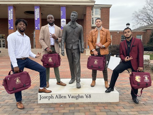 Members of Kappa Alpha Psi Fraternity, Inc. on Joseph Vaughn Plaza.