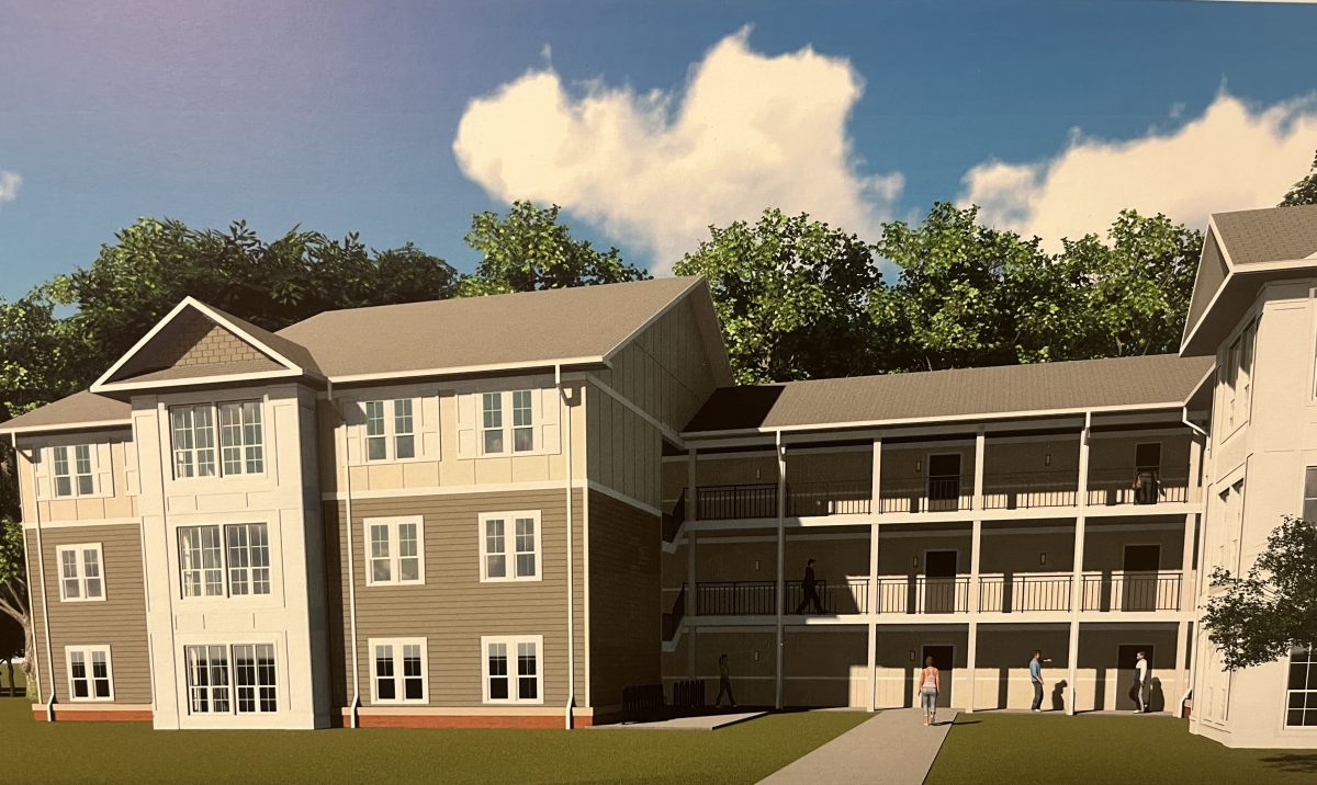 A mockup of a renovated North Village apartment building. The buildings were initially completed in the late 90s and have not received substantial changes since then.