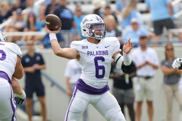 Furman QB Tyler Huff threw for a pass against VMI last Saturday.