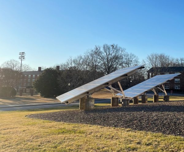 The most prominent solar panels on campus are located between the science building and the physical activities center.