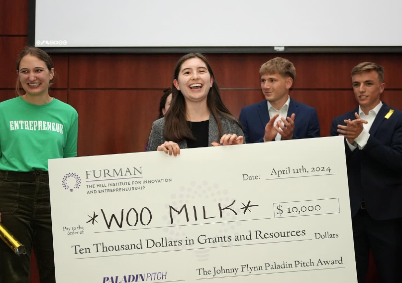 Senior Lilly Woos company Woo Milk was chosen as the victor of the 2024 Paladin Pitch Competition on Thursday, April 11. 